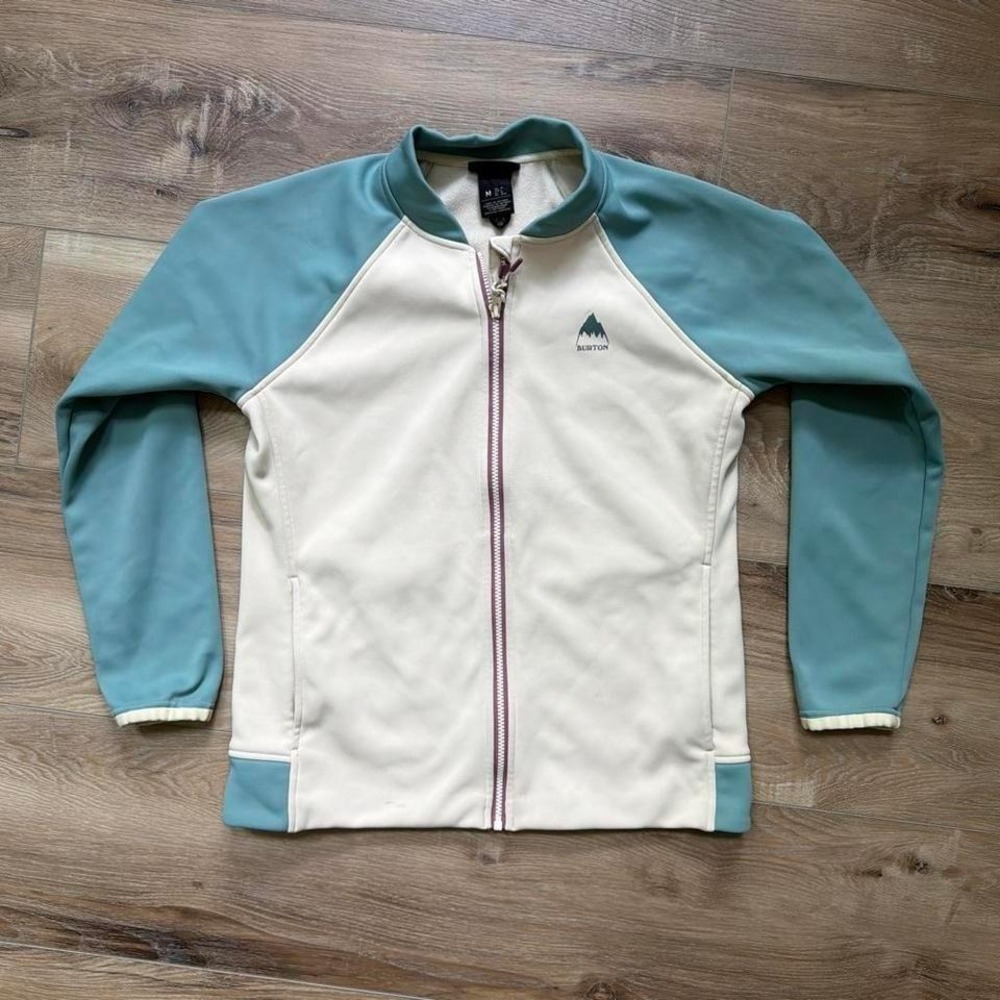 Burton DRYRIDE Fleece Track Jacket Full Zip Cream Blue Ski Mid Layer Womens M